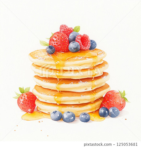 Pancakes with strawberries and blueberries Pancakes with strawberries and blueberries 125053681