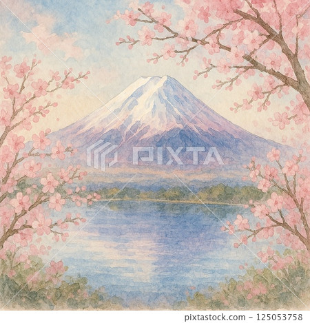 Cherry blossoms blooming, Mount Fuji 125053758