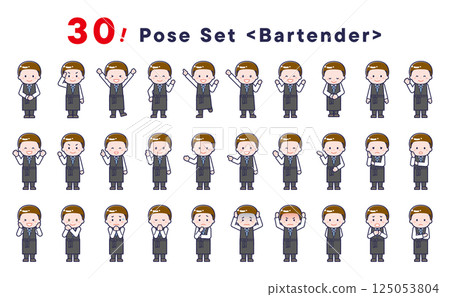 "Bartender" pose illustration set of 30 125053804