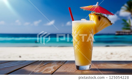 Beautiful tropical beaches and tropical juices 125054228