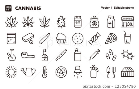 大麻、大麻圖示插圖集 EPS 版本可以編輯,如線條粗細 大麻、大麻圖示插圖集 EPS 版本可以編輯,如線條粗細 125054780