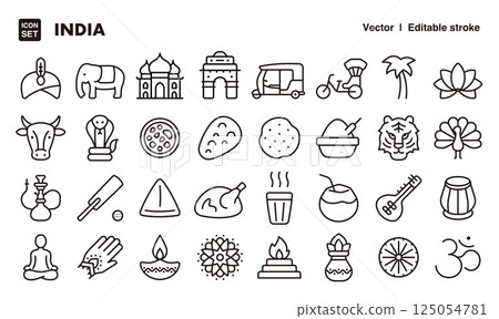 India icon illustration set EPS version can be edited such as line thickness 125054781