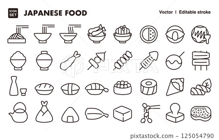 Japanese food icon illustration set EPS version can be edited to change line thickness etc. 125054790