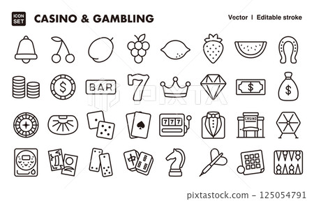 賭場和賭博圖示插圖集 EPS 版本可以編輯線條粗細等 125054791