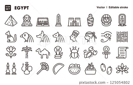 埃及圖示插圖集 EPS 版本可編輯線條粗細等 125054802