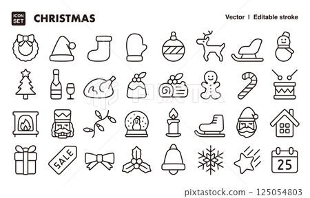 Christmas icon illustration set EPS version can be edited to change line thickness etc. 125054803