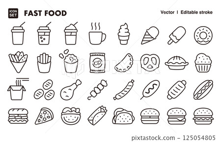 Fast food icon illustration set EPS version can be edited to change line thickness etc. Fast food icon illustration set EPS version can be edited to change line thickness etc. 125054805