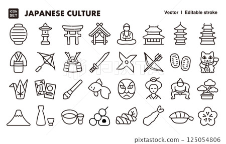 Japanese traditional culture icon illustration set EPS version can be edited such as line thickness 125054806