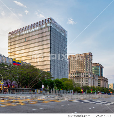 Majestic Putrajaya Boulevard showcasing modern architecture in Malaysia during evening hours 125055027