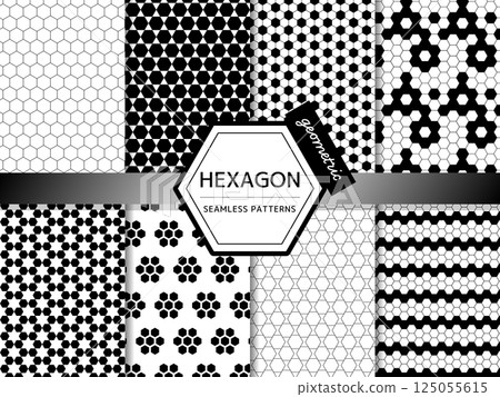 Set of geometric seamless patterns: hexagons 125055615