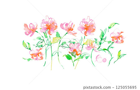 Watercolor painting. Vector pink flower illustration with watercolor touch. Vector illustration of plants. Flower cutout set. Watercolor painting. Vector pink flower illustration with watercolor touch. Vector illustration of plants. Flower cutout set. 125055695