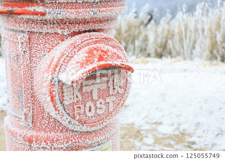 A close-up of a mailbox covered in frost A close-up of a mailbox covered in frost 125055749