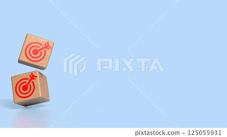 The Wood cube and Blue eye target for Business concept 3d Rendering. The Wood cube and Blue eye target for Business concept 3d Rendering. 125055931