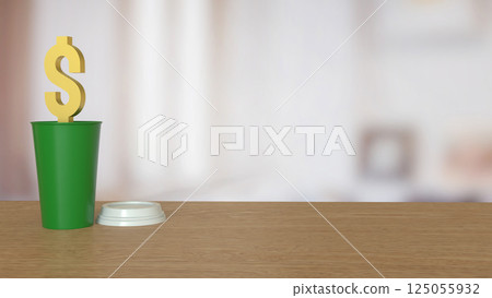 The Gold Dollar symbol on coffee cup for Business concept 3d Rendering. The Gold Dollar symbol on coffee cup for Business concept 3d Rendering. 125055932