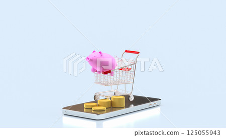 The Pink piggy bank in Shopping cart for Marketing concept 3d Rendering. 125055943