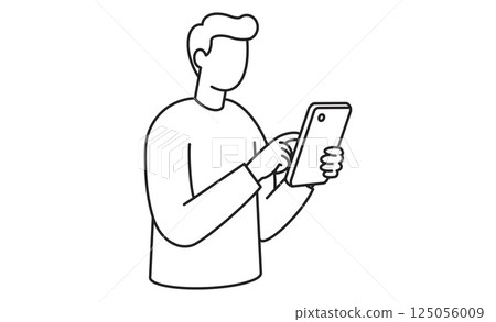 操作智慧型手機的人的線圖插圖 操作智慧型手機的人的線圖插圖 125056009