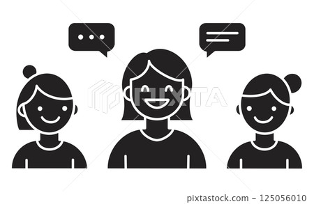 三個女人微笑和交談的圖標插圖 三個女人微笑和交談的圖標插圖 125056010