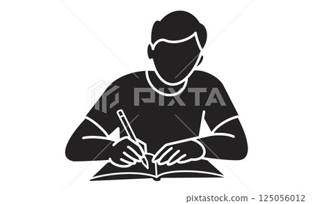 Line drawing of a man writing in a notebook Line drawing of a man writing in a notebook 125056012