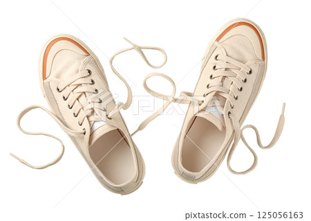 Summer shoes, Canvas sneakers display a minimalist design with untied laces, perfect for casual wear, isolated on white, PNG Summer shoes, Canvas sneakers display a minimalist design with untied laces, perfect for casual wear, isolated on white, PNG 125056163