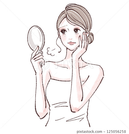 女人照鏡子/皮膚狀況/女人/女孩的插畫素材 125056258