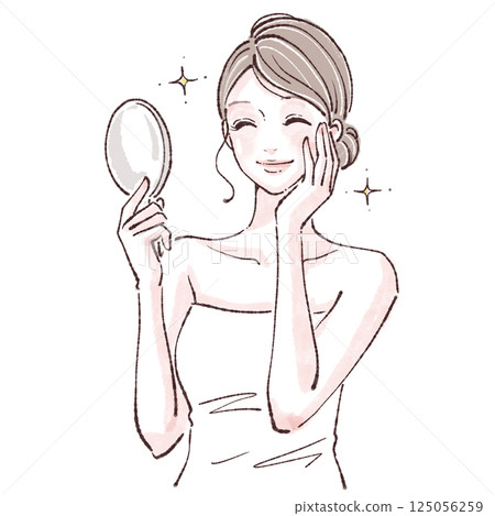 女人照鏡子/皮膚狀況/女人/女孩的插畫素材 125056259