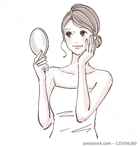 Woman looking in the mirror / skin condition / illustration material of woman/girl Woman looking in the mirror / skin condition / illustration material of woman/girl 125056260
