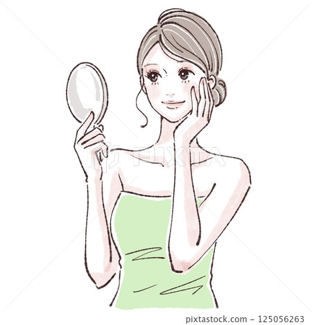女人照鏡子/皮膚狀況/女人/女孩的插畫素材 女人照鏡子/皮膚狀況/女人/女孩的插畫素材 125056263