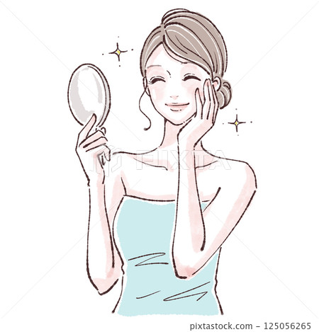 Woman looking in the mirror / skin condition / illustration material of woman/girl Woman looking in the mirror / skin condition / illustration material of woman/girl 125056265
