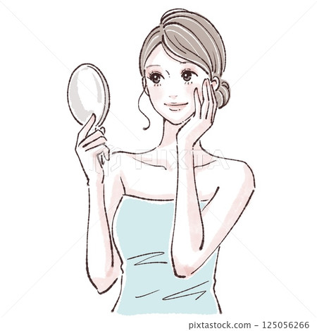 女人照鏡子/皮膚狀況/女人/女孩的插畫素材 125056266