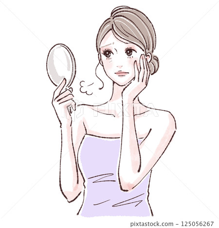 Woman looking in the mirror / skin condition / illustration material of woman/girl Woman looking in the mirror / skin condition / illustration material of woman/girl 125056267
