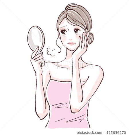 Woman looking in the mirror / skin condition / illustration material of woman/girl 125056270