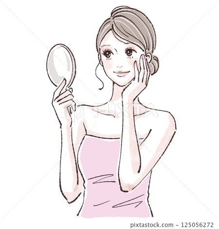 Woman looking in the mirror / skin condition / illustration material of woman/girl Woman looking in the mirror / skin condition / illustration material of woman/girl 125056272
