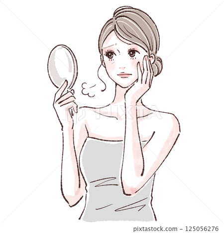 Woman looking in the mirror / skin condition / illustration material of woman/girl 125056276