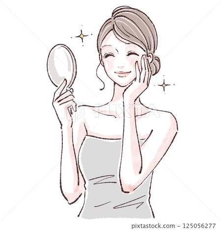 Woman looking in the mirror / skin condition / illustration material of woman/girl Woman looking in the mirror / skin condition / illustration material of woman/girl 125056277