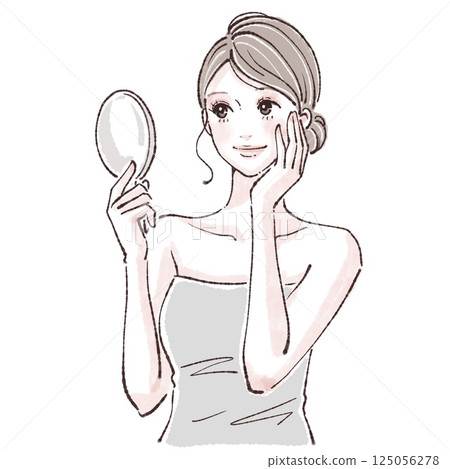 Woman looking in the mirror / skin condition / illustration material of woman/girl 125056278