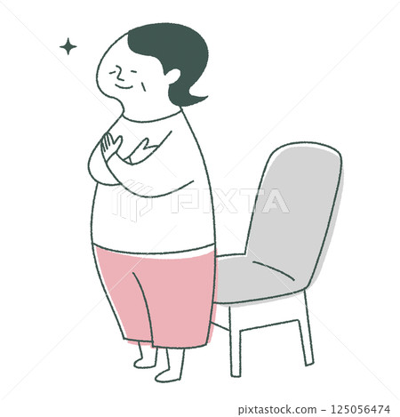 Woman standing up from a chair 125056474