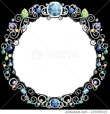 Jeweled circular frame (cool colors, white lines) Jeweled circular frame (cool colors, white lines) 125056525
