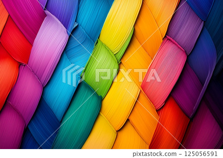 Crossed Stripes of Vibrant Rainbow Colors with High Contrast 125056591