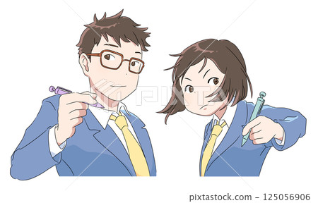 Vector illustration set of students holding pens that can be used as study materials etc. 125056906