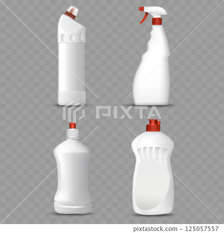 Cleaning Product Bottles with Red Caps Vector for Packaging Design Vector Cleaning Product Bottles with Red Caps Vector for Packaging Design Vector 125057557