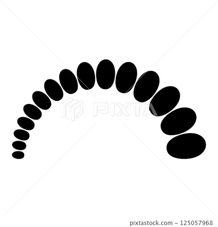 Curved line progressively larger black ellipses growth, forward movement progression 125057968