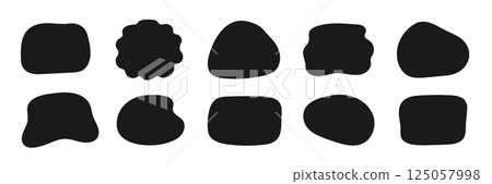 Organic shape round form set. Liquid organic blob curve background abstract shape frame. Doodle abstract liquid blob, wavy different form. Soft round oval pattern background. Vector 125057998