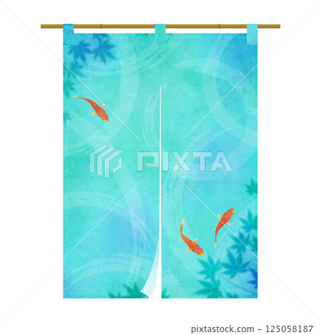 Summer image of a noren curtain with goldfish swimming 125058187