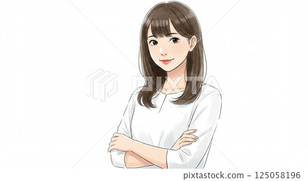 人工智慧生成的年輕女子雙臂交叉的水彩畫 125058196