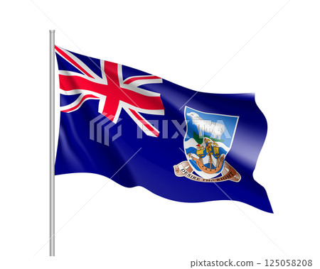 Realistic waving flag of Falkland islands. Illustration of South America country flag on flagpole. Vector 3d icon isolated on white background 125058208