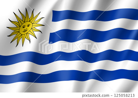 Republic Uruguay national flag. Patriotic symbol in official country colors. Illustration of South America state realistic flag. Vector icon 125058213