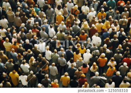 People blurred background. A dynamic city scene with a large, blurred crowd moving through the streets. public demonstration 125058310