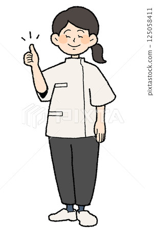 Hand-drawn style female doctor wearing casey thumbs up 125058411