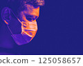 Profile of man in mask in vivid neon hues 125058657