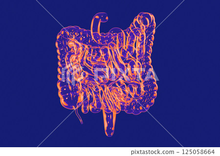Human intestine made of glass in vivid neon hues Human intestine made of glass in vivid neon hues 125058664